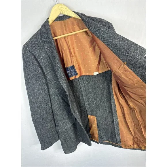 Vintage Harris Tweed Wool Hudson’s Bay Blazer Men 44L Tall Gray Herringbone - Picture 6 of 11